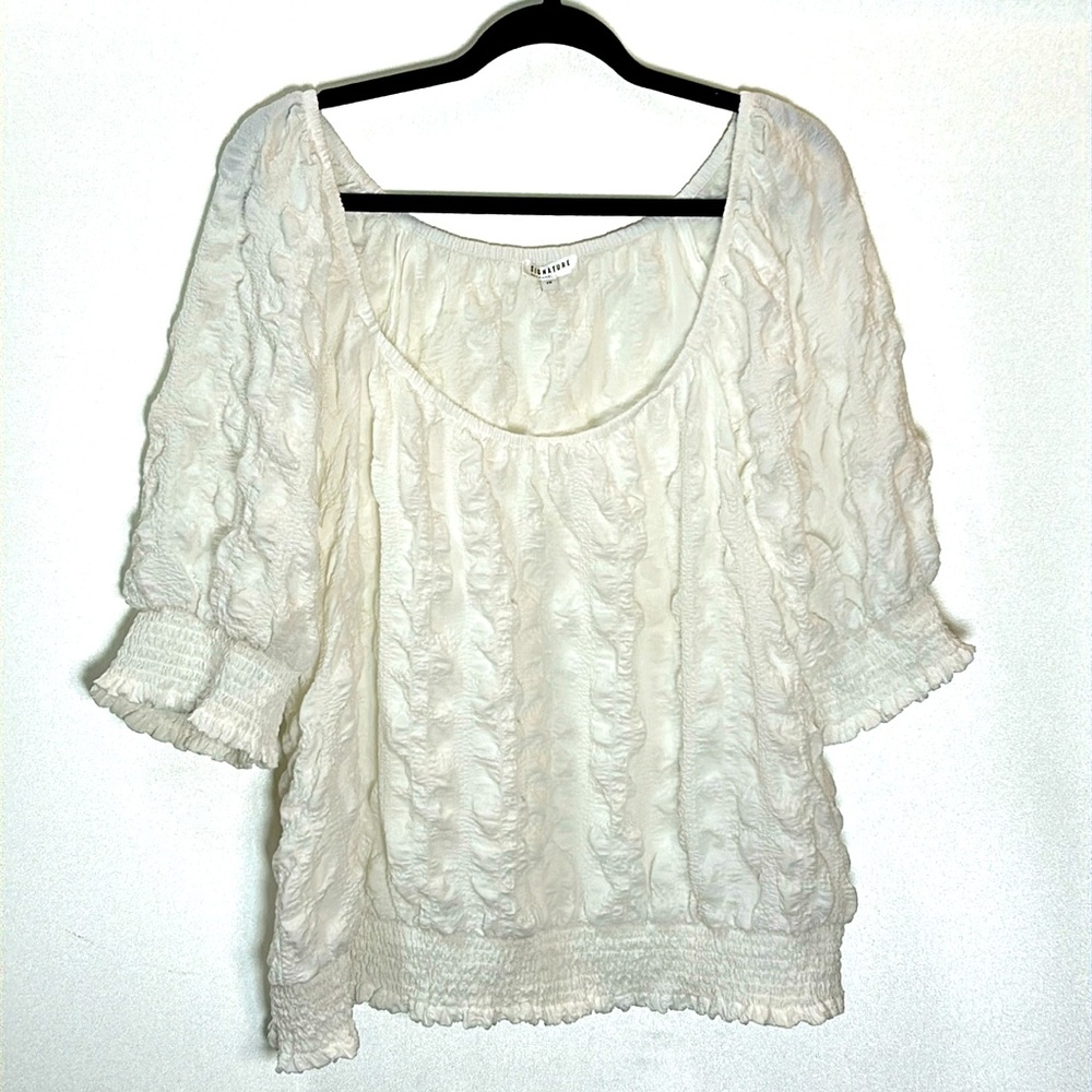 Reitman's Plus Size 3X Stretchy White Blouse Puffy Comfortable Women's Business
